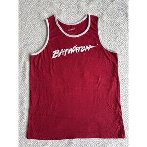 Baywatch Men's Red White Tank-Top Malibu Beach Patrol Size M
